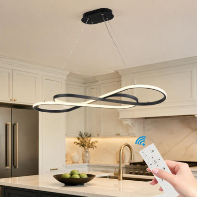 Modern LED Chandelier Dimmable Black Pendant Light Hanging Ceiling Light Fixture for Living Room Dining Room Bedroom 39in