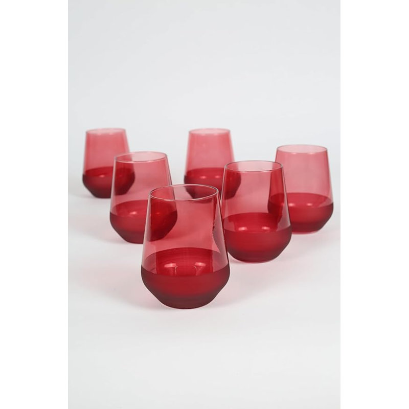14.3oz Red Matte Painted Glass Stemless Wine Glasses Set