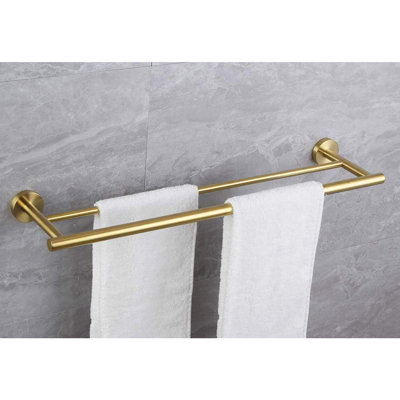 Barre à serviettes moderne 23,6 po - Acier inoxydable avec finition or brossé, fixation murale pour salle de bain, lit, ensemble