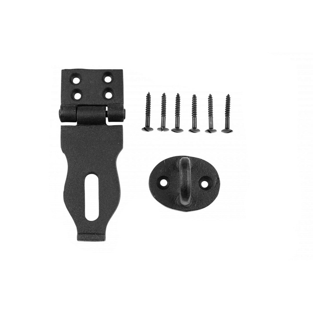 Black Iron Hasp Lock  4" x 1.75" Heavy Duty Rust Resistant with Screws The Renovators Supply Inc.
