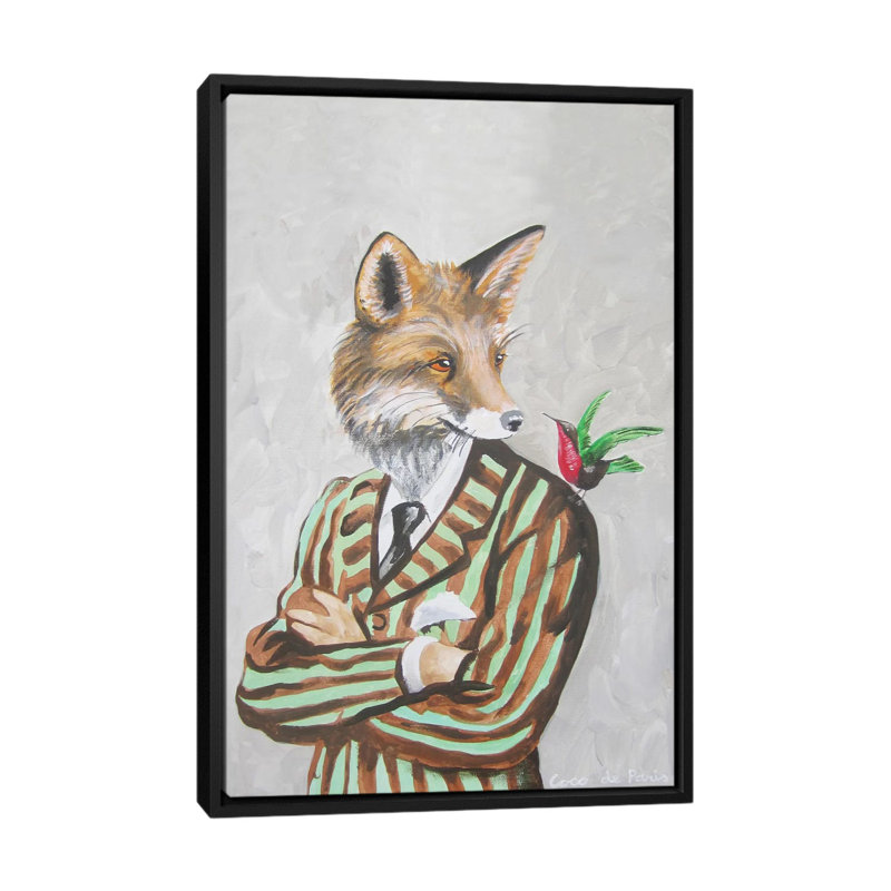 «Dapper Fox», reproduction d'art sur toile, H 26 po x l 18 po x P 1,5 po, Toile avec cadre noir, Pas de tapis