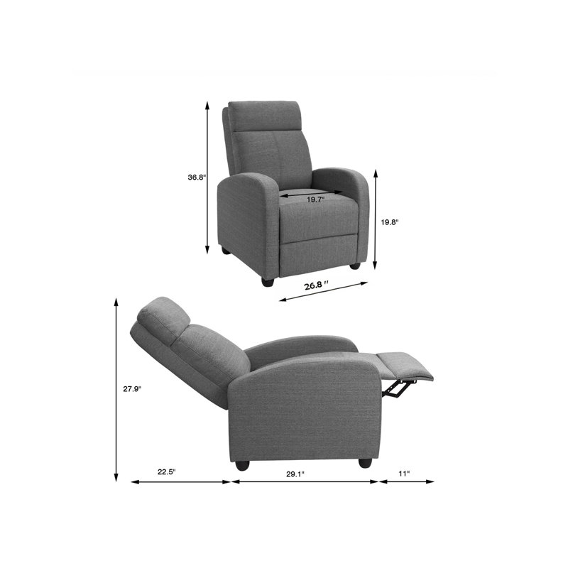 Anikha Upholstered Recliner, Gray Cotton Blend