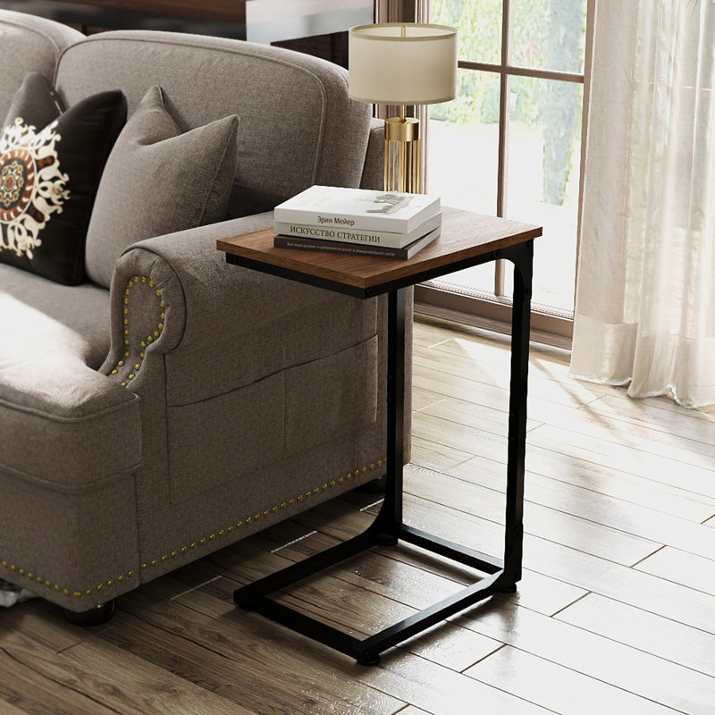 C-Shaped End Table, Brown Wood/Black, Individual