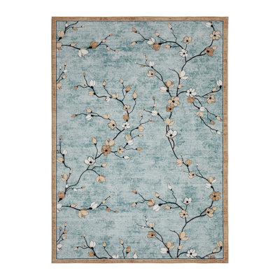Tapis 9 x 12 pour salon, tapis à motif floral rétro, tapis lavable antidérapant et à poils courts pour salon, chambre à coucher, salle à manger, vert