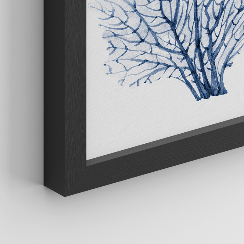 " Navy Blue Marine Coral Leaves Floral Botanical Plant " 4 - Pieces, 10" H x 8" W, Black