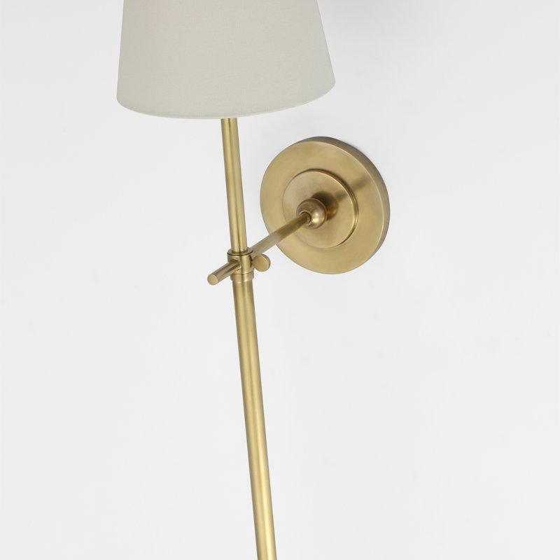 Thomas O'Brien Bryant 27" Cordless Tail Sconce with Linen Shade, Hand-Rubbed Antique Brass