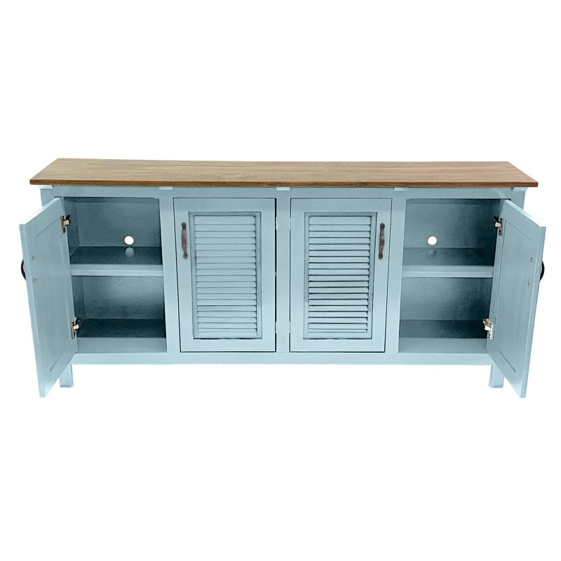 80" Modern Two Tone Solid Wood Sideboard Buffet with shutter doors, Intersting Aqua/Brown