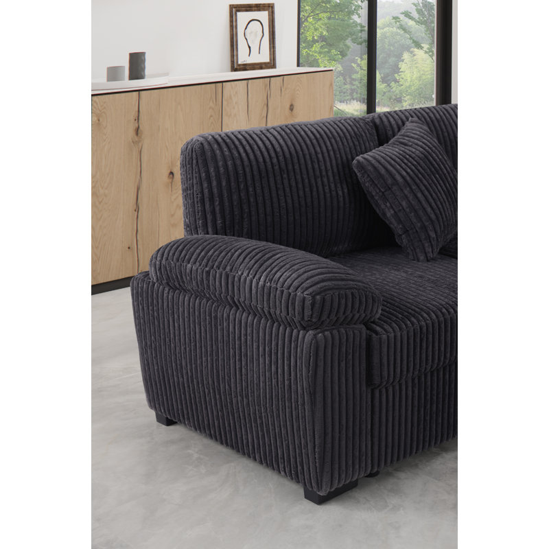 Canapé modulaire en velours côtelé de 117,75 po avec méridienne et rangement, Gris