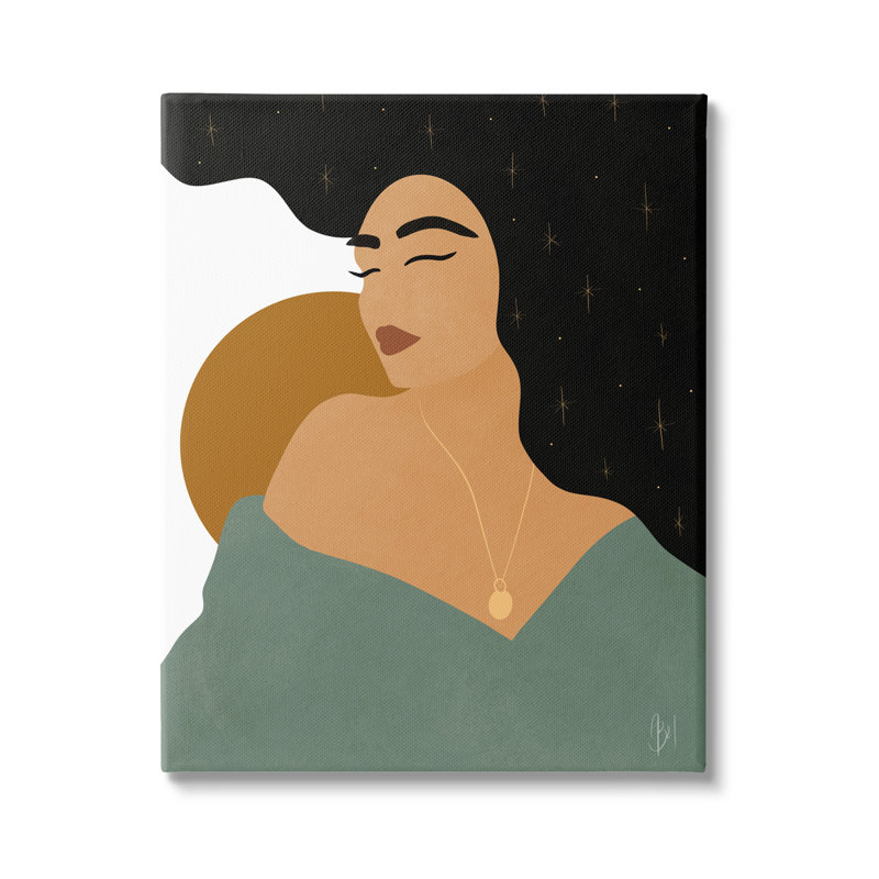 Bohemian Portrait Canvas Art in Green and Gold, 16" x 20"
