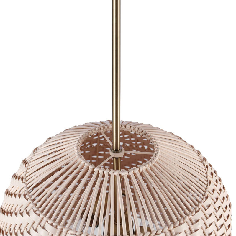 Lustre convertible 2 lumières en laiton mat avec rotin crème et abat-jour en bambou
