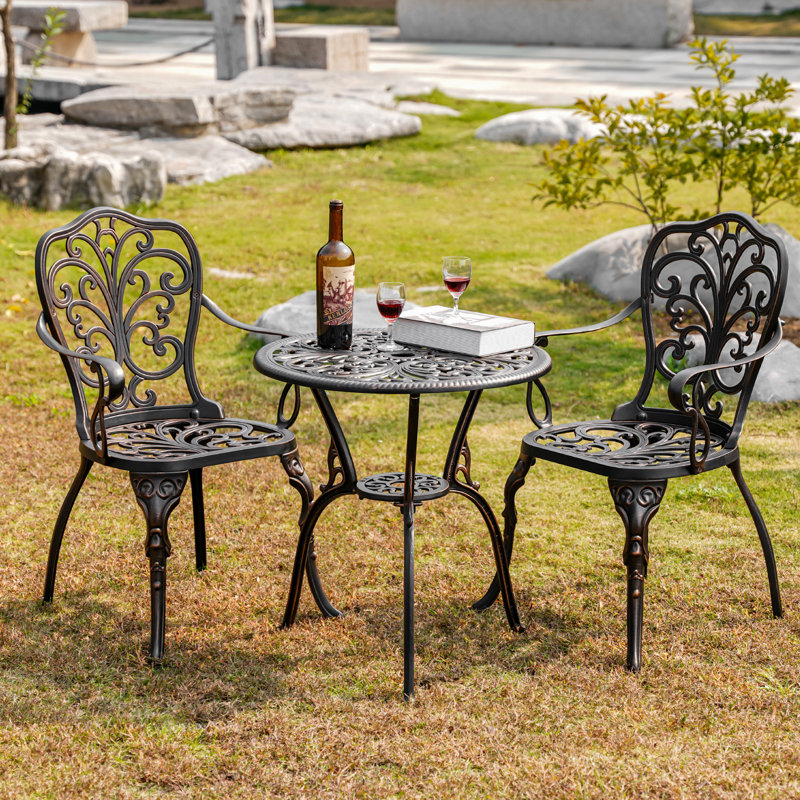 3 Piece Bistro Set Outdoor Cast Aluminum Bistro Table and Chairs Set of 2 for Garden