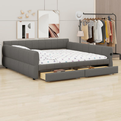 Structure de lit plateforme fonctionnelle avec ports USB et tiroirs de rangement pratiques