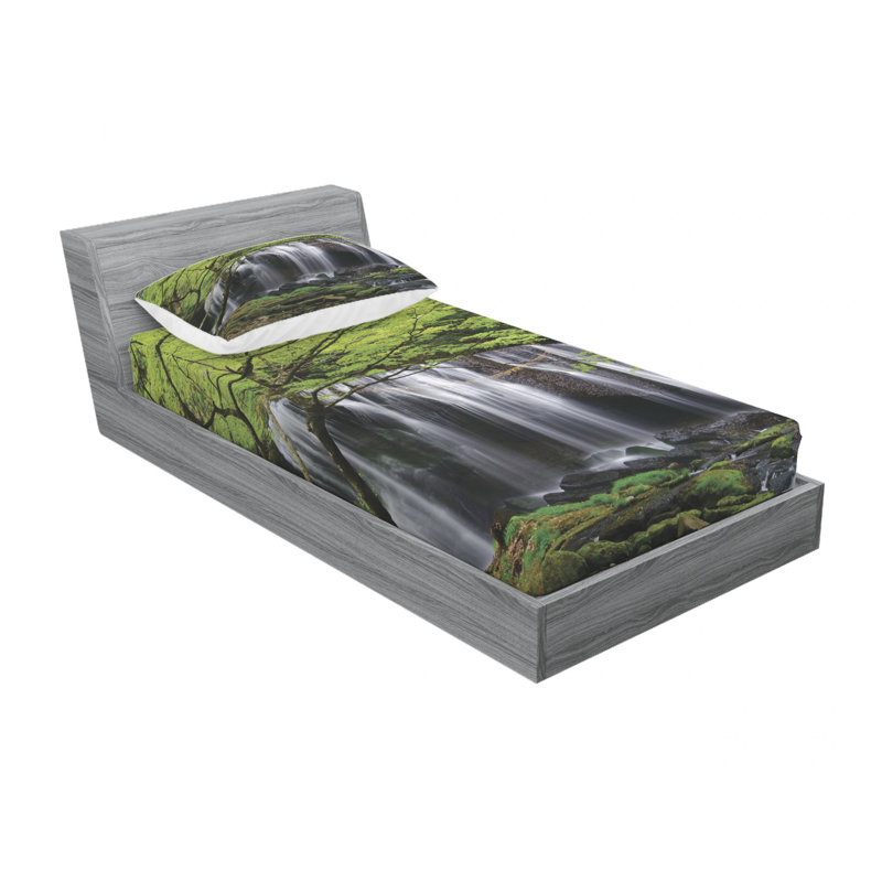 Twin White and Green Microfiber Kids Sheet Set