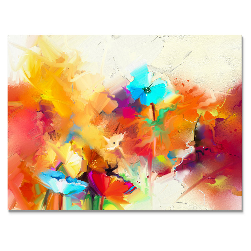 «Multicolor Summer Flowers Grunge Art», reproduction sur toile flottante, H 30 po x l 40 po x P 1,5 po, Toile tendue