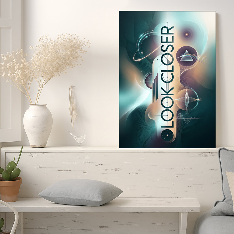 Art mural sur toile prisme lumineux et chemins orbitaux en bleu sarcelle et orange, 40"H x 28"W