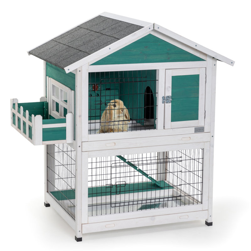 Lapin en bois massif à 2 étages avec plateau coulissant - Toit imperméable pour 1 à 2 lapins, cochons d'Inde, cage à hamsters et bois, furet de lapins en forme