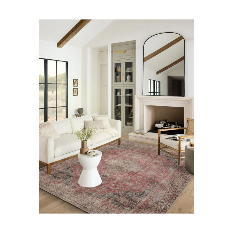 Tapis rouge bourgogne de style rétro tissé à la machine, Sous-tapis rectangulaire 3 pi 11 po x 5 pi 11 po i