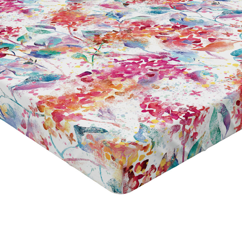 Drap-housse Ambesonne, Drap-housse grand, Corail foncé, blanc, écume de mer / floral