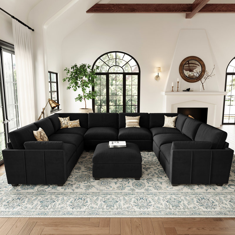Canapé modulaire surdimensionné en U de 169,3 po Knaack, Velours noir