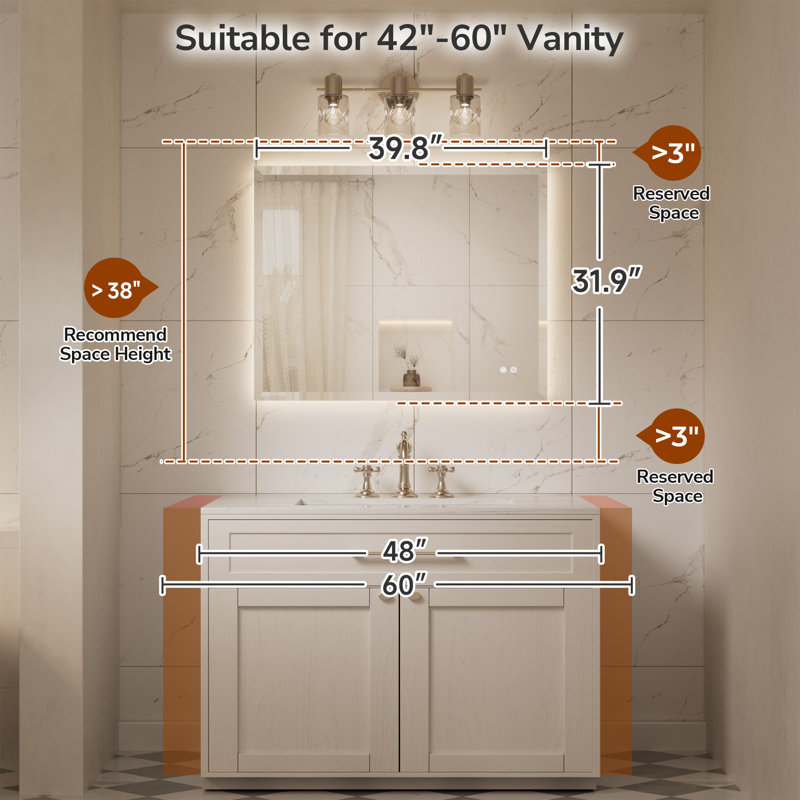 Beveled LED Backlit Bathroom Vanity Mirror, 32" x 40"