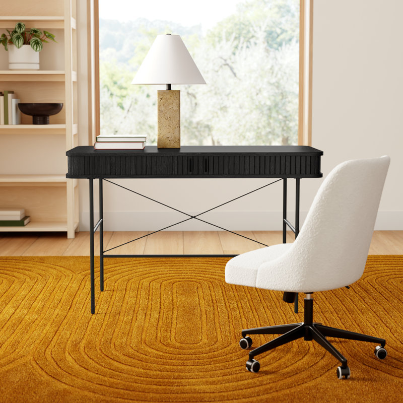 Iris Metal Base Writing Desk, Black Oak