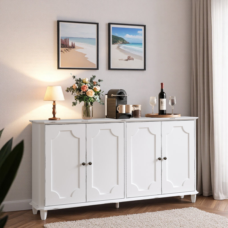 62.99 " W Solid Wood Sideboard, Blanc antique
