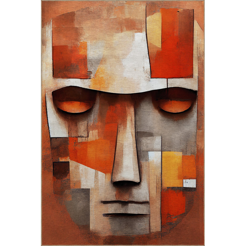 Tapis décoratif moderne multicolore à motif de portrait d'ethnie masculine, Rectangle 4 pi 11,06 po x 9 pi 10,11 po