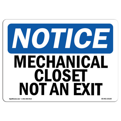 Mechanical Closet Not An Exit Aluminum Sign 18 x 24