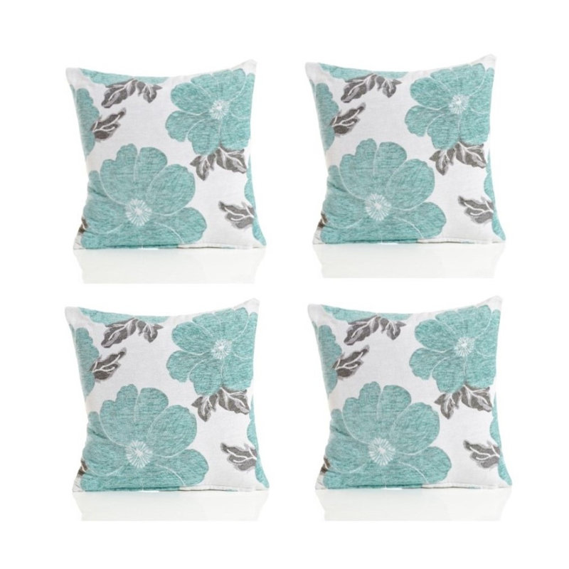 Darionte Poppy Chenille Cushion Cover with Filler Pad, 45 cmH x 45 cmW, Duck Egg