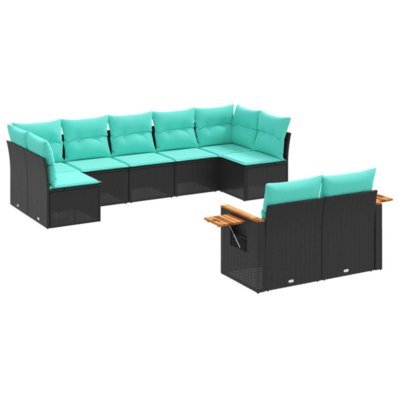  9 Piece Patio Sofa Set With Cushions Black Poly Rattan