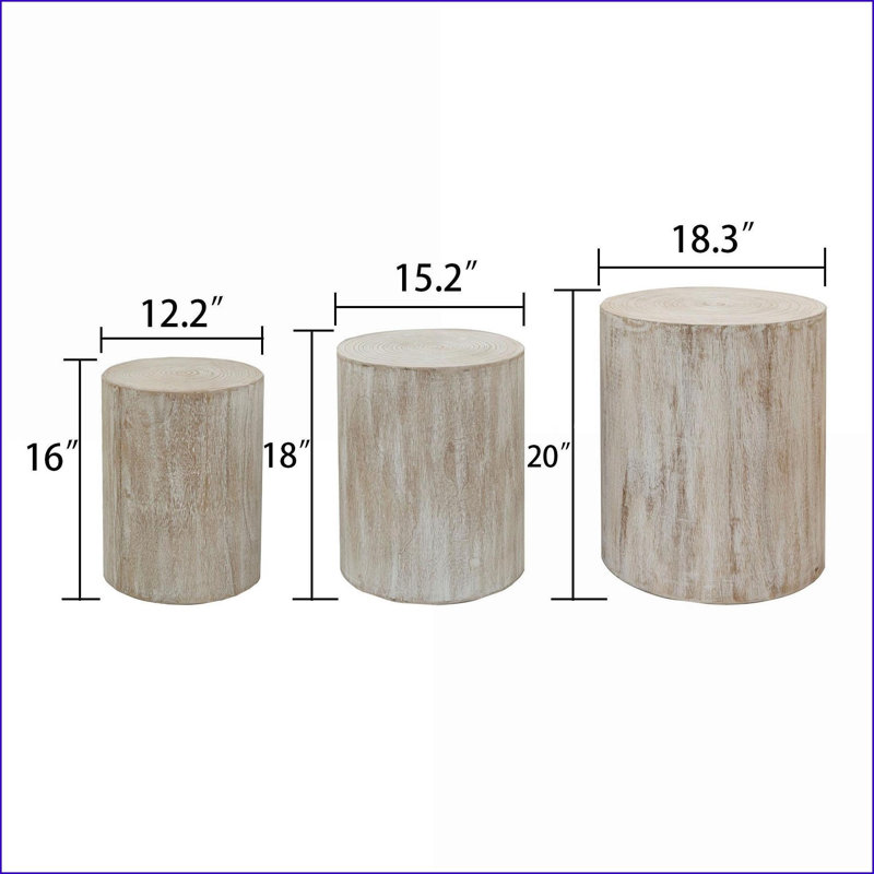 Ensemble de 3 tables basses en bois blanchi à la chaux - tables rondes peu encombrantes pour le salon, le bout et Supports à plantes