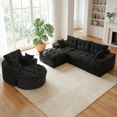 Sofa Couch And Chaise Lounge Set,Corduroy Boneless Floor Sofa Bed For Living Room