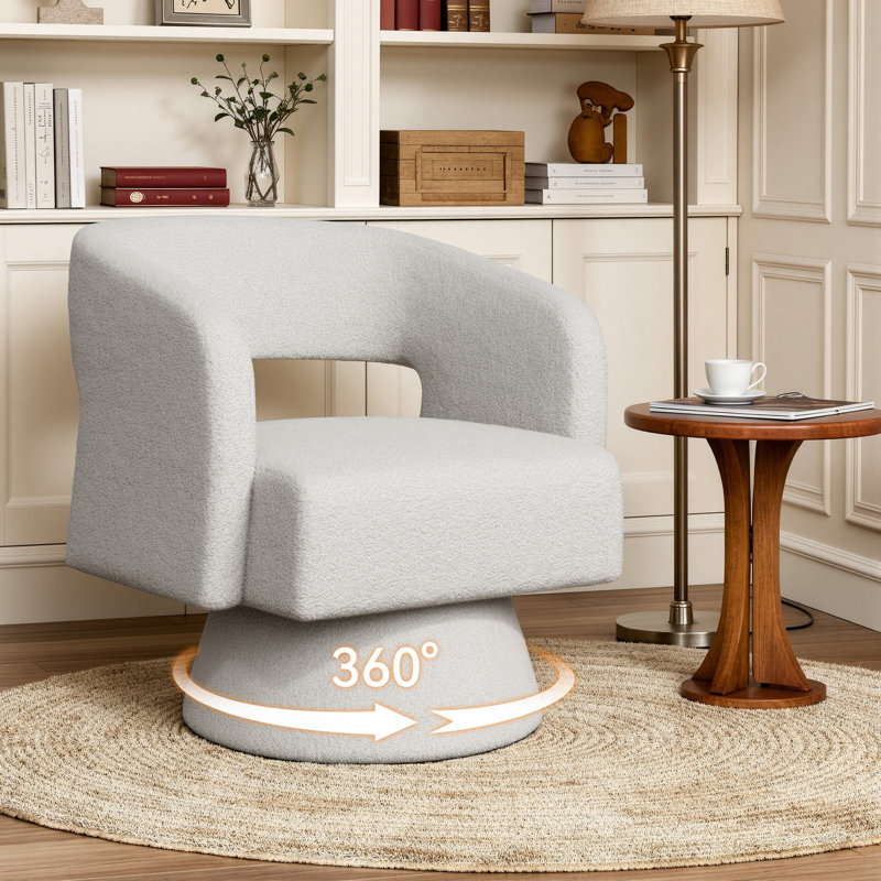 Fauteuil d'appoint pivotant en tonneau, fauteuil rembourré Teddy & Chenille avec base pivotante à 360 ° pleine perle, mobilier d'appoint moderne pour salon, chambre à coucher et meuble-lavabo