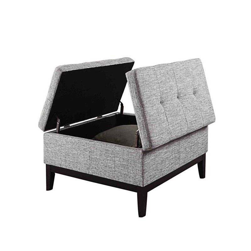 Repose-pieds cocktail carré capitonné de 35,5 po de largeur avec rangement, Lin gris pâle