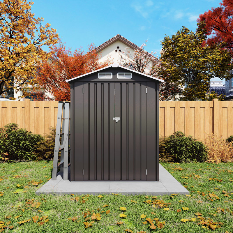 Gray 5x3 Ft Metal Outdoor Tool Shed With Lockable Door, Waterproof And High - Strength, Good For Garden Backyard Storage, Modern Design