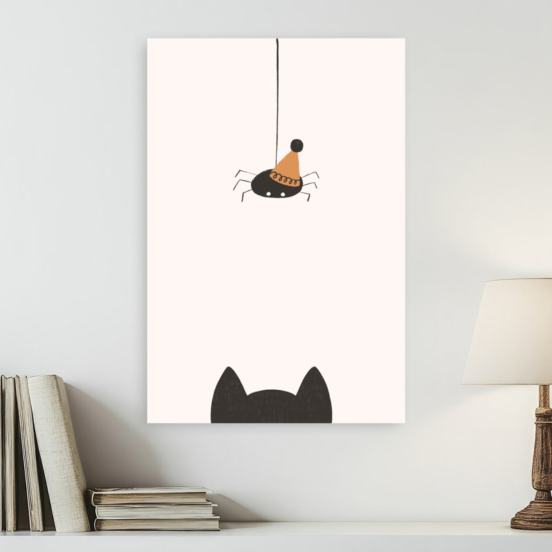 Affiche murale minimaliste et ludique représentant une araignée chat surprise., 24" H x 16" W