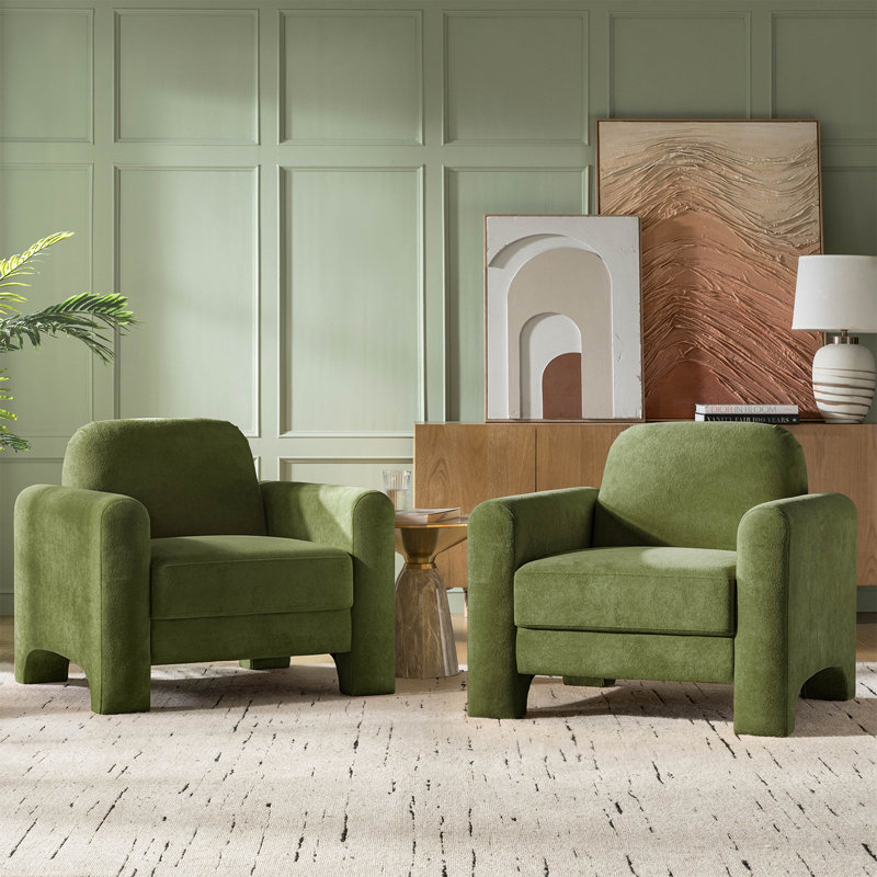 Werts 36" Modern Curved Chenille Armchair, Olive