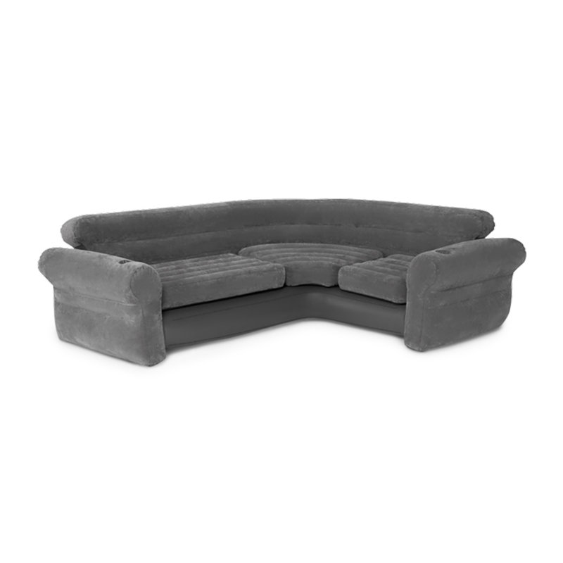 Gray Inflatable PVC Corner Sofa with Cup Holders
