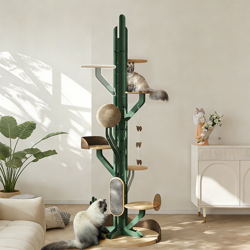 Cactus-Shaped Cat Tree with Adjustable Perch & Scratching Board