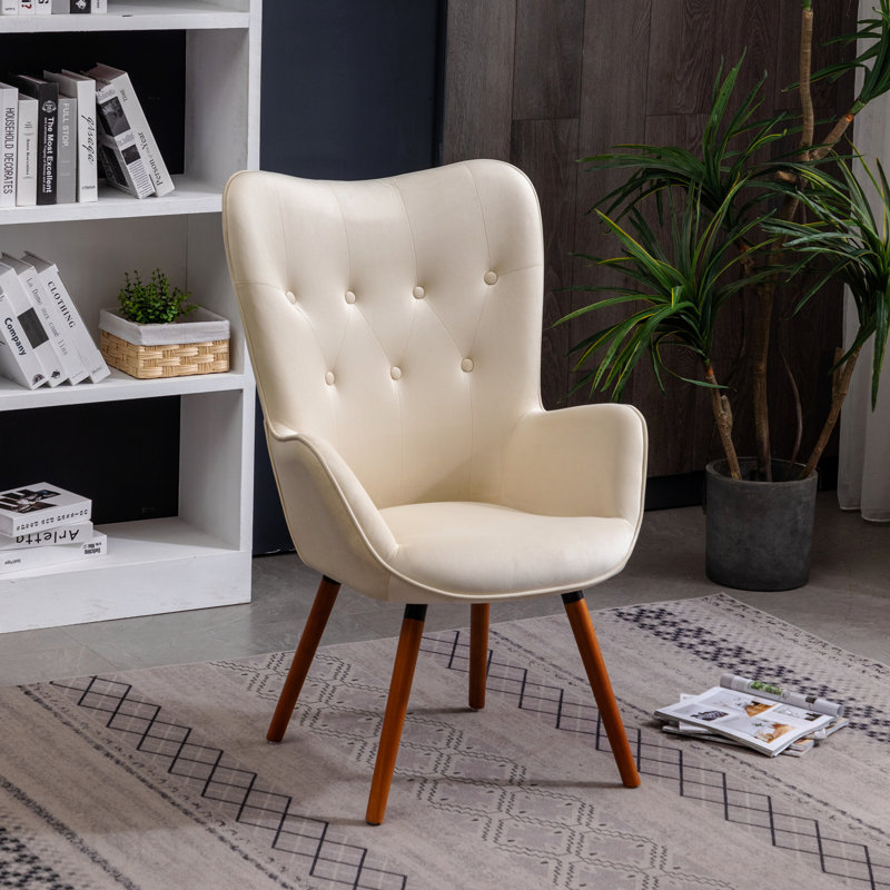 Chaise en velours blanc avec capitonnage à boutons - Pieds en bois massif, rembourrage en mousse luxueuse, rembourrage, Blanc