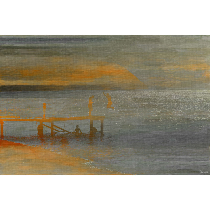 «Lake Time B» par Parvez Taj - peinture sur toile tendue, H 20 po x l 30 po x P 1,5 po