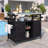 Kitchen Island Table, Outdoor, Rolling Bar Cart And Storage Cabinet, Farmhouse Solid Wooden Outdoor Grill Table With Stainless Steel Top, Spice Rack, Towel Rack