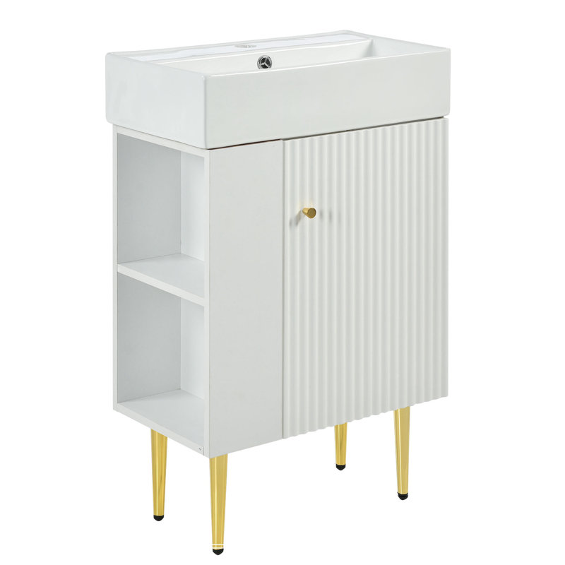 Meuble-lavabo, meuble de rangement, lavabo vasque en céramique simple, rangement à gauche