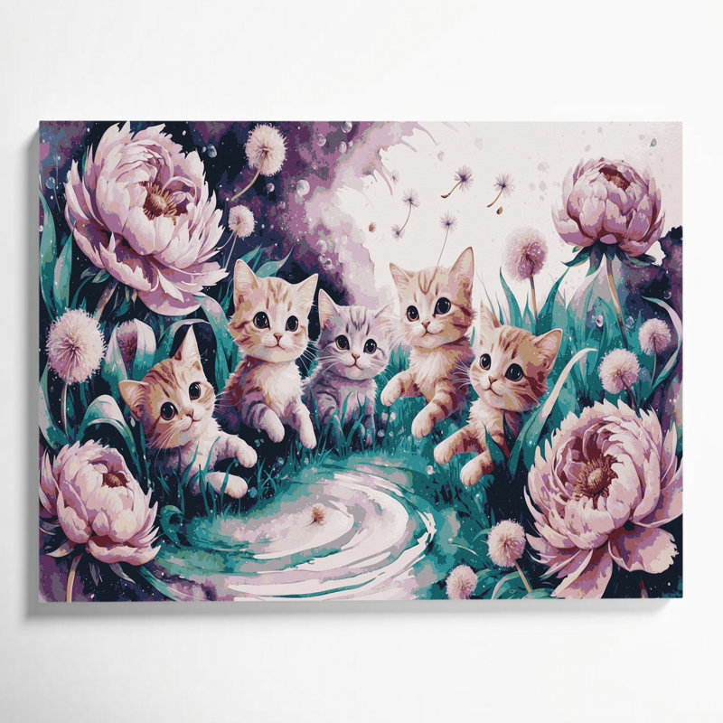 «Cats Toybob», art mural sur toile beige, H 20 po x l 30 po