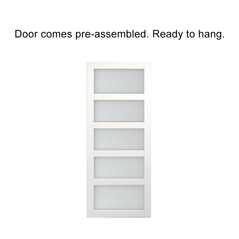 72 in. x 84 in. Frosted Glass White MDF Double Sliding Barn Door Kit