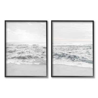 " Rough White Shoreline Beach Waves Foggy Sky " by Natalie Carpentieri 2 - Pieces