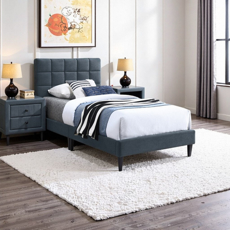 Tête de lit double réglable avec capitonnage biscuit, Gris