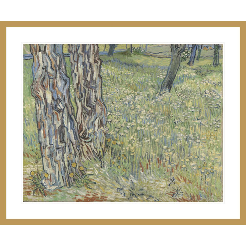 Troncs d'arbre dans l'herbe par Vincent van Gogh, impression giclée encadrée, H 33,5 po x l 40,37 po