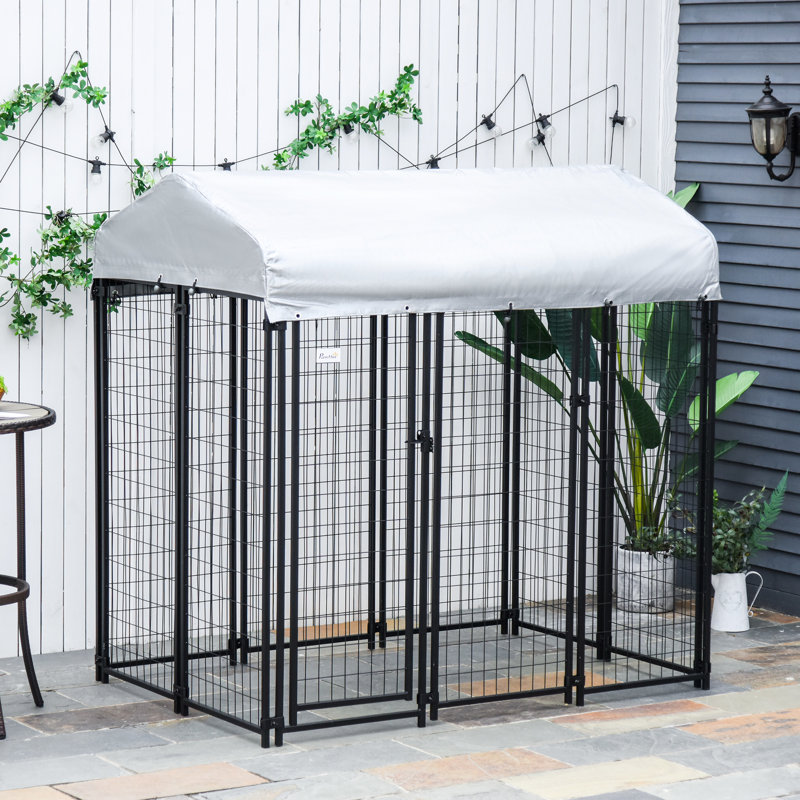 Aire de jeu extérieure pour chien de 6 pi x 4 pi avec porte verrouillable et auvent pour chien de taille moyenne / grande avec et canines