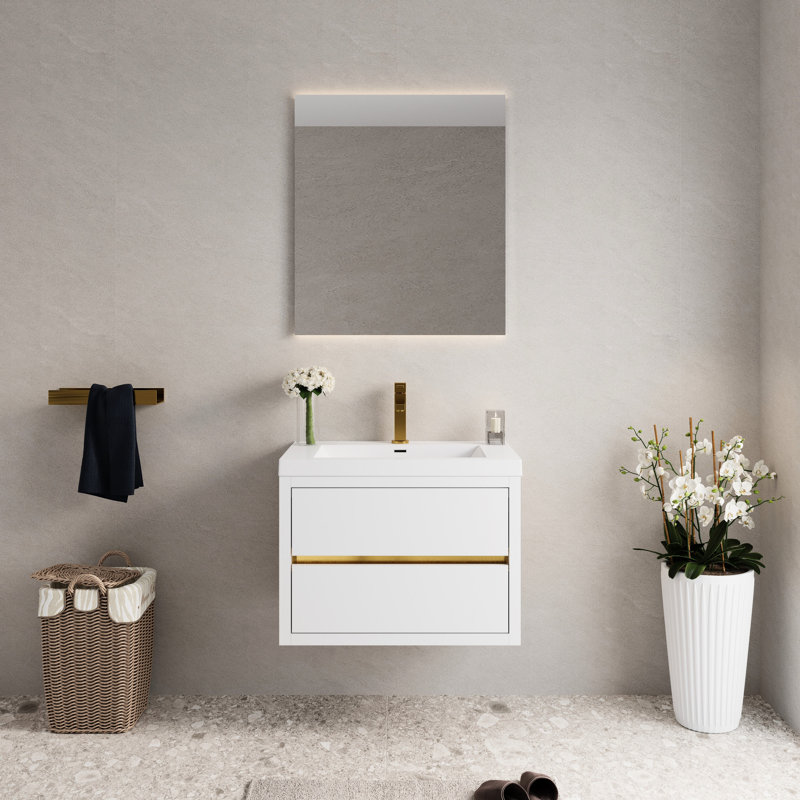 Meuble-lavabo de salle de bain avec comptoir et rangement - 30 po, meuble-lavabo de comptoir flottant élégant, hygiénique et élégant